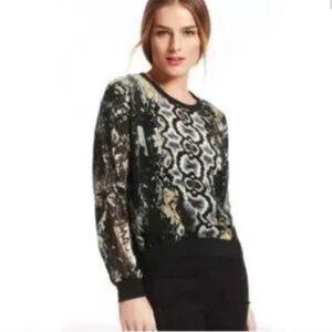 Snake Print Blouse Long Sleeve Sheer Work Office Top Small